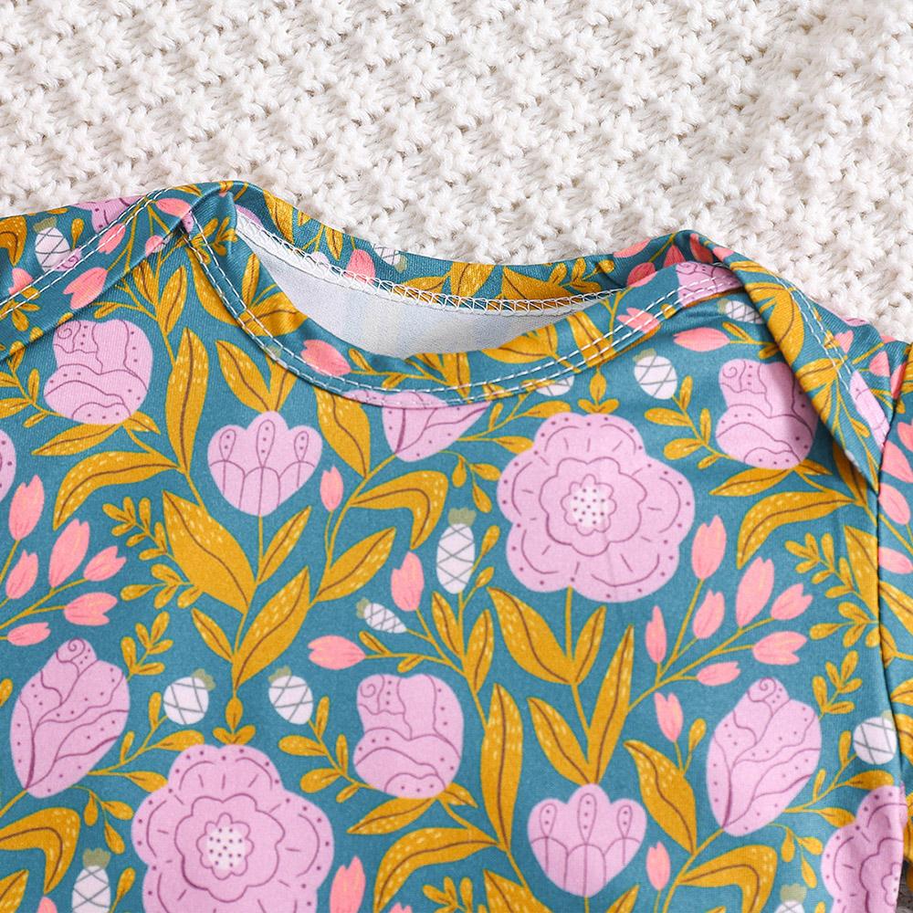 6-18Months Baby Girl Flower Full Print Onesie Short Sleeve Bodysuit