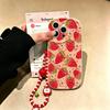 Strawberry Fruit With Apple Chain Cute Case For iPhone 16 17 Pro Max 17air 16E 15 14 Plus 13 12 Mini Wave Side Silicone Cover