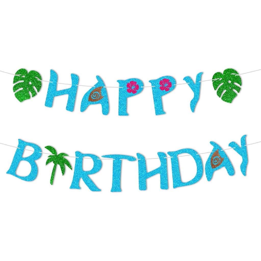 Happy Birthday Banner-Glitter Moana Birthday Decorations,Moana Party Decor for Moana Theme Decorations,Hawaiian Party Decorations Baby Shower Decor