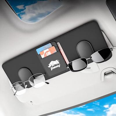 Jimny Auto Sonnenbrillenhalter mit zwei Brillenclips und drei Kartenfächern für Jimny jb64 Sun Secure PU Einfach am Auto anzubringen Groß Inklusive Brillenputztuch Taschen,