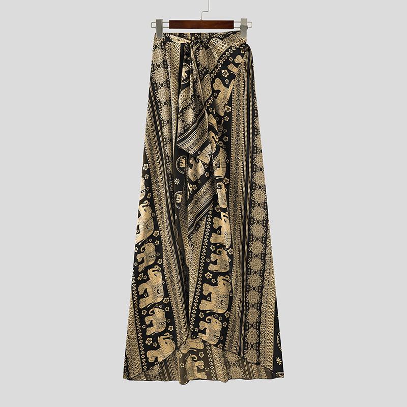 INCERUN Fuste lungi de vacanță pentru bărbați, cu talie înfășurată, cu volane, Bohemia