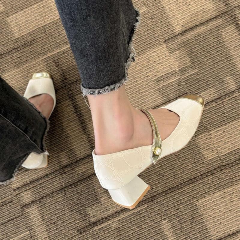 Mary Jane shoes thick heels high heels side empty square head single shoes women's new shoes sandals