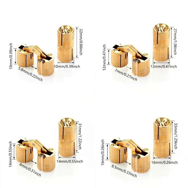 10Pcs Furniture Brass Concealed Hinges Cylindrical Hinges Small Barrels Hinges for Jewelry Keepsake Box Cabinet Door