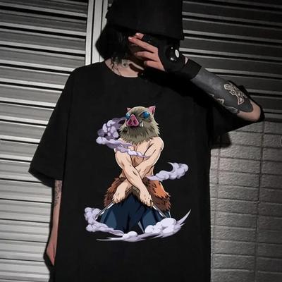 Erkek Giyim Anime Tişört Demon Slayer Blade, Hashihira Innosuke Kısa Kollu Hip Hop Japon Sokak Stili Büyük Boy Tişörtler