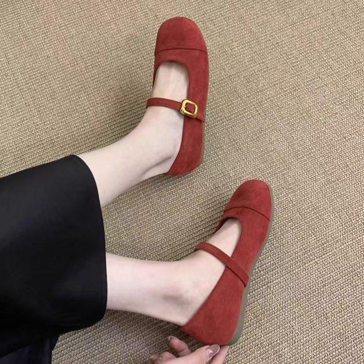 French suede Mary Jane shoes women's 2025 summer new retro soft sole with skirt round head flat bottom one pedal single shoes