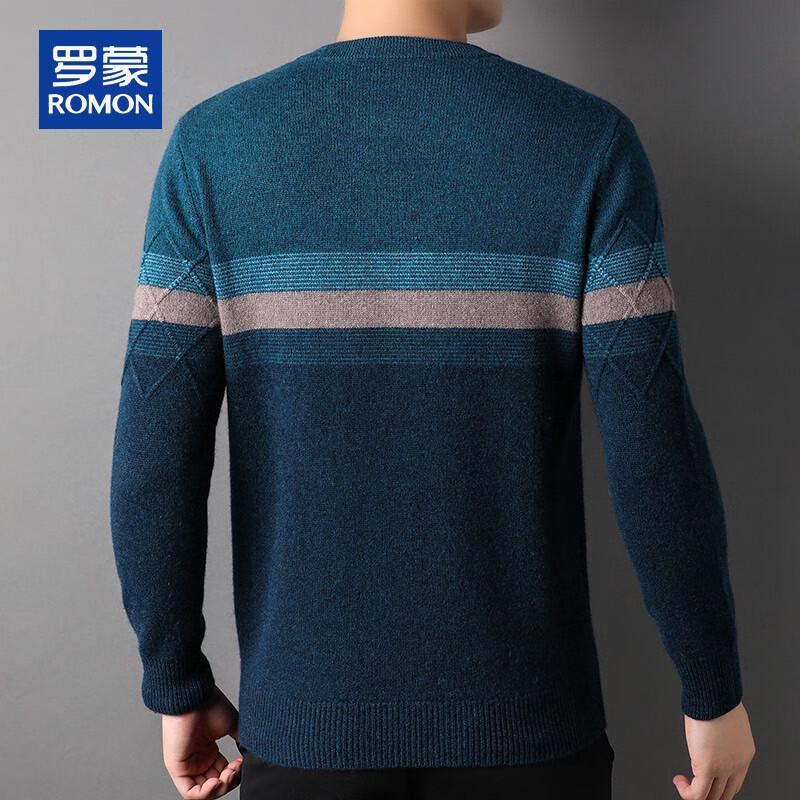 ROMON Men's Cashmere Colorblock Striped Round Neck Sweater
