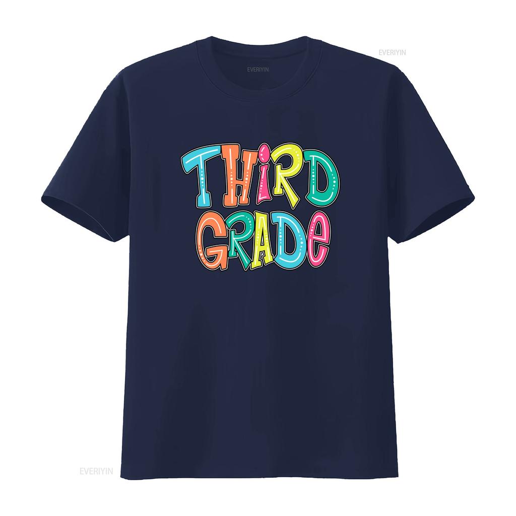 Colorful Groovy Third Grade Print Back To School Teacher Student Casual T Shirt Vintage Washed Homme Slightly Streetwear