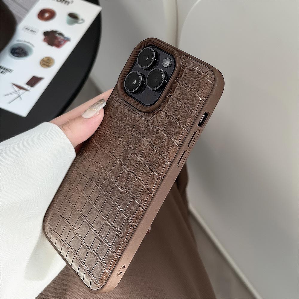 Retro Brown Crocodile Leather Pattern 15 Apple 16 Mobile Phone Case 14promax Premium Style Suitable for IPhone 13 Personality 11