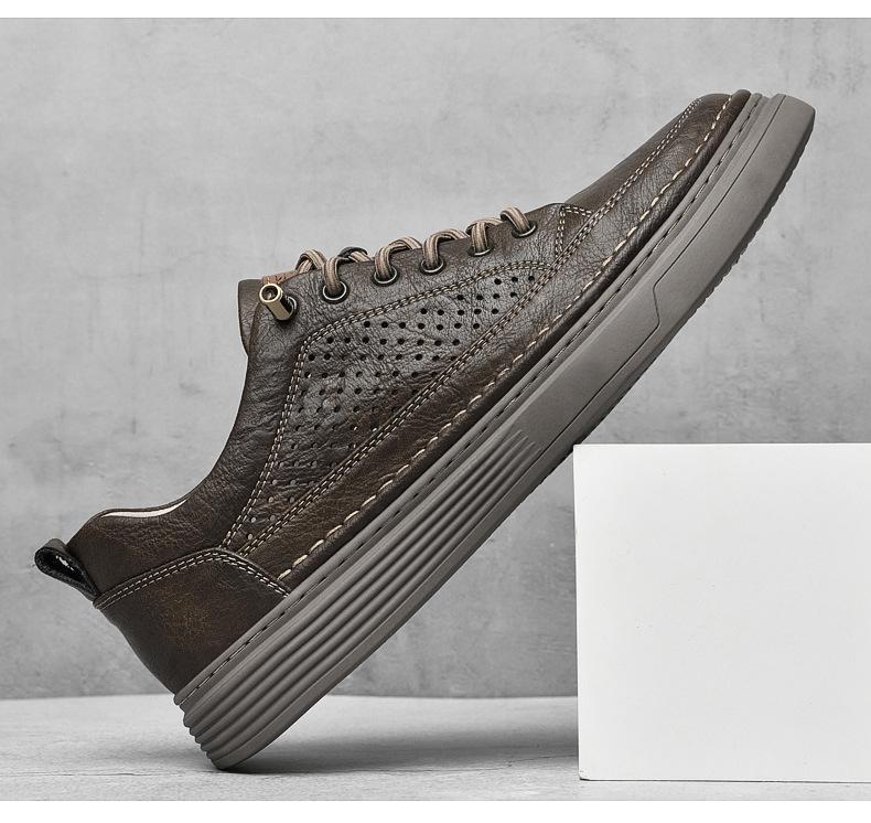 Nowe Buty dla Mężczyzn Skóra Naturalna Buty Codzienne Letnie Oddychające Mikroporowate Płaskie Buty Skateboardowe Skórzane Sneakersy