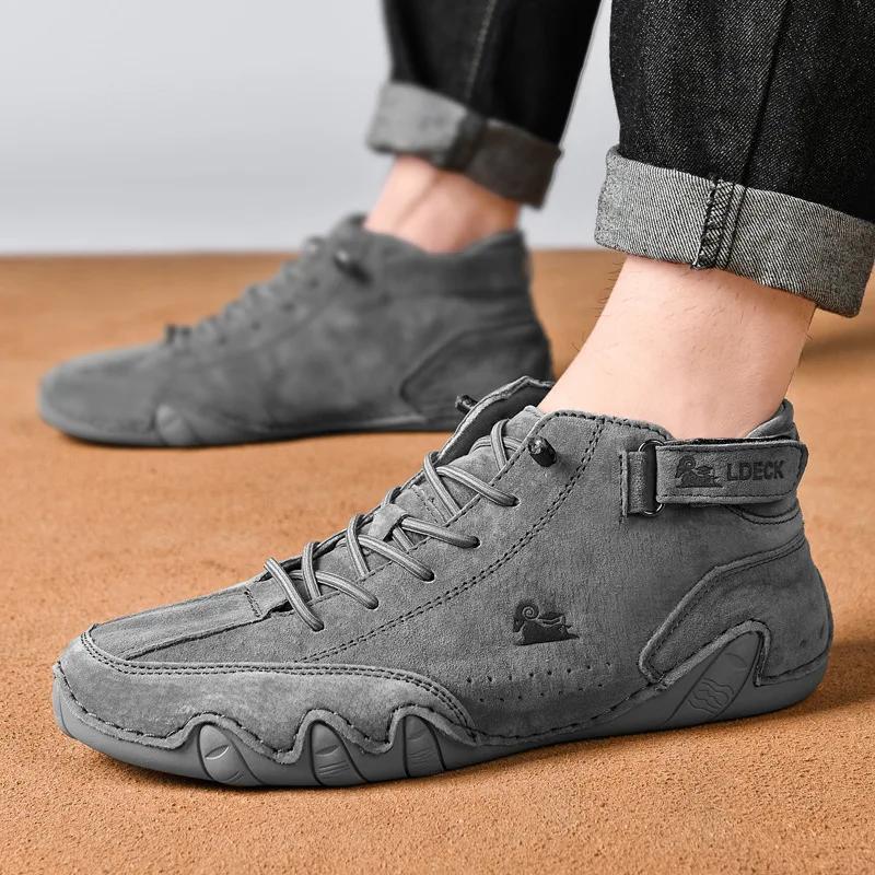 Leather Casual Sneakers For Men Motorcycle Shoes Waterproof High Top Men Boors Luxury Loafers Shoes Footwear Botas Para Hombre