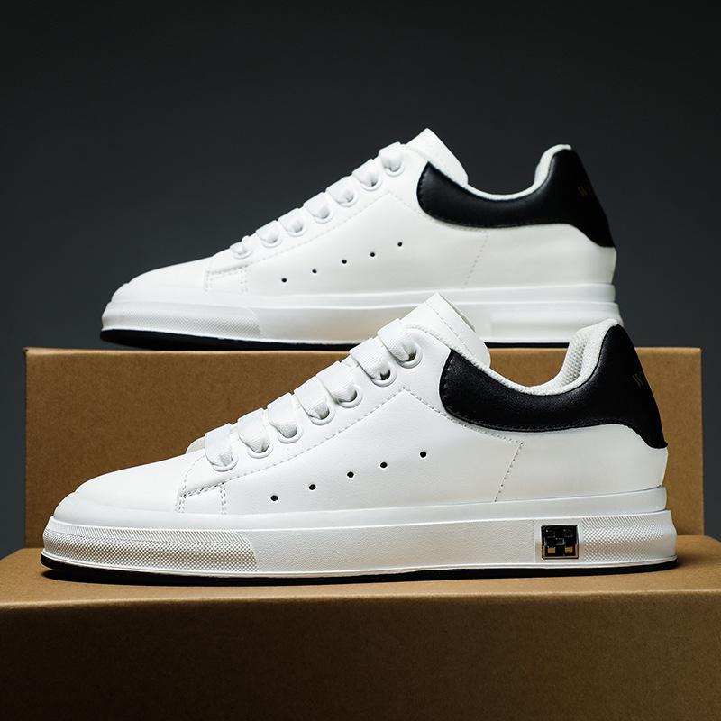 Classic Korean Men's Skate Shoes, Casual 6CM Height-Increasing White Sneakers, Versatile Invisible Lift, Available in Large Sizes.