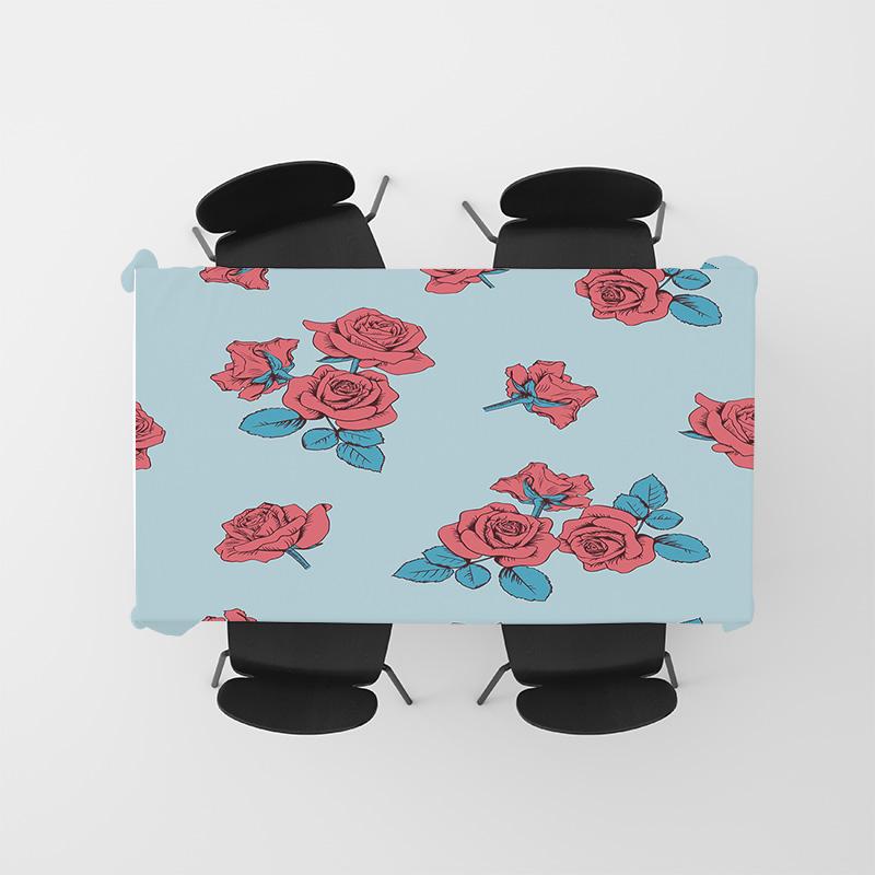 Rustic Floral TableclothElegant Red Blue Rose Print for Home Dining Tables, Perfect Decor in Living Room or Kitchen 105x206cm (4
