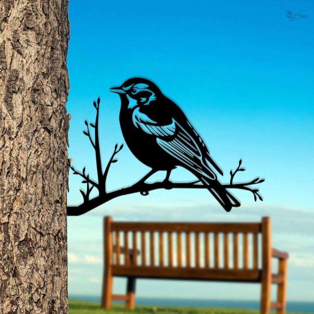 Wrought Iron Bird Wall Art Garden Metal Sculpture Outdoor Nature Decor