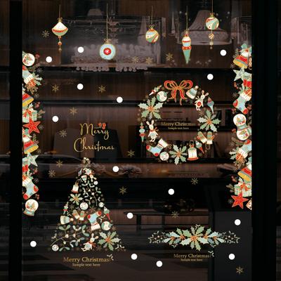 Christmas Tree Christmas Wreath New Year Christmas Window Glass Doors and Windows Decoration Wall Stickers