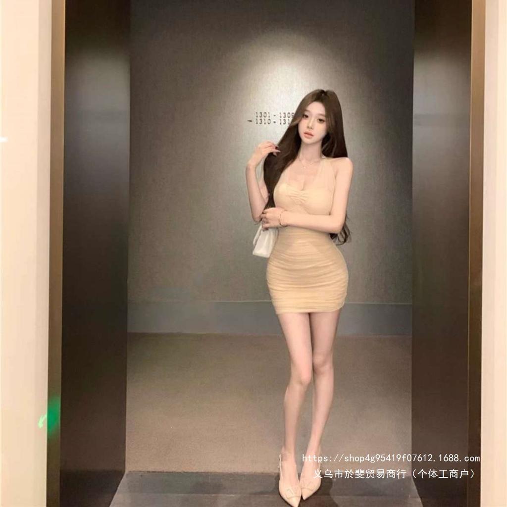 Pure Desire Wind White Mesh Neck Dress Female Summer Celebrity Temperament Slim Fit Sexy Figure Hip Skirt