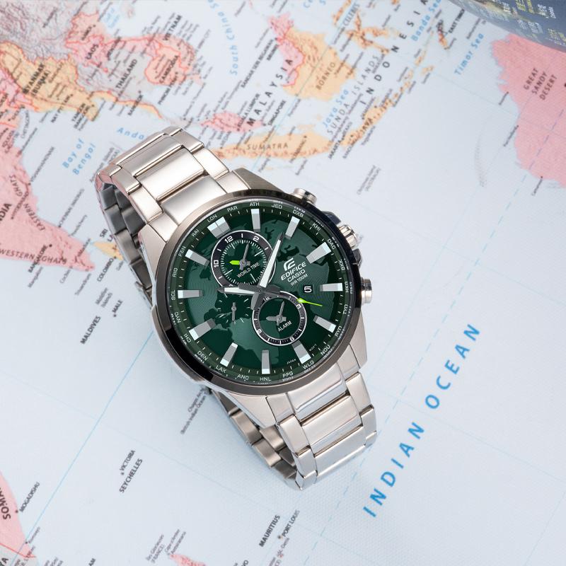 Casio EDIFICE Waterproof 100 Meters Quartz Steel Strap Men's Watch Green Dial EFR-303DB-3A