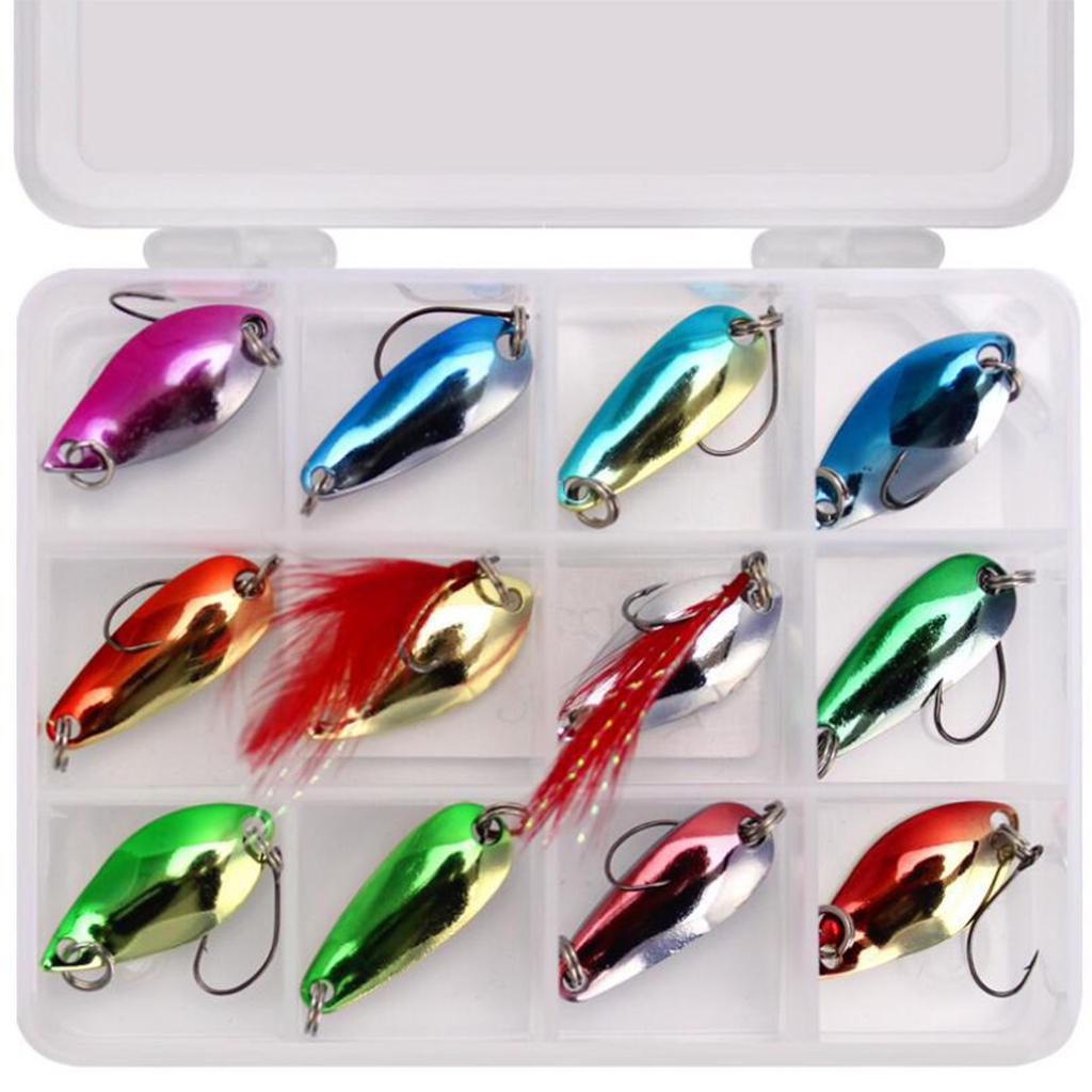 Satın alın 12 Pcs Metal Sequins Fishing Lures Single Hook Spinners Bass