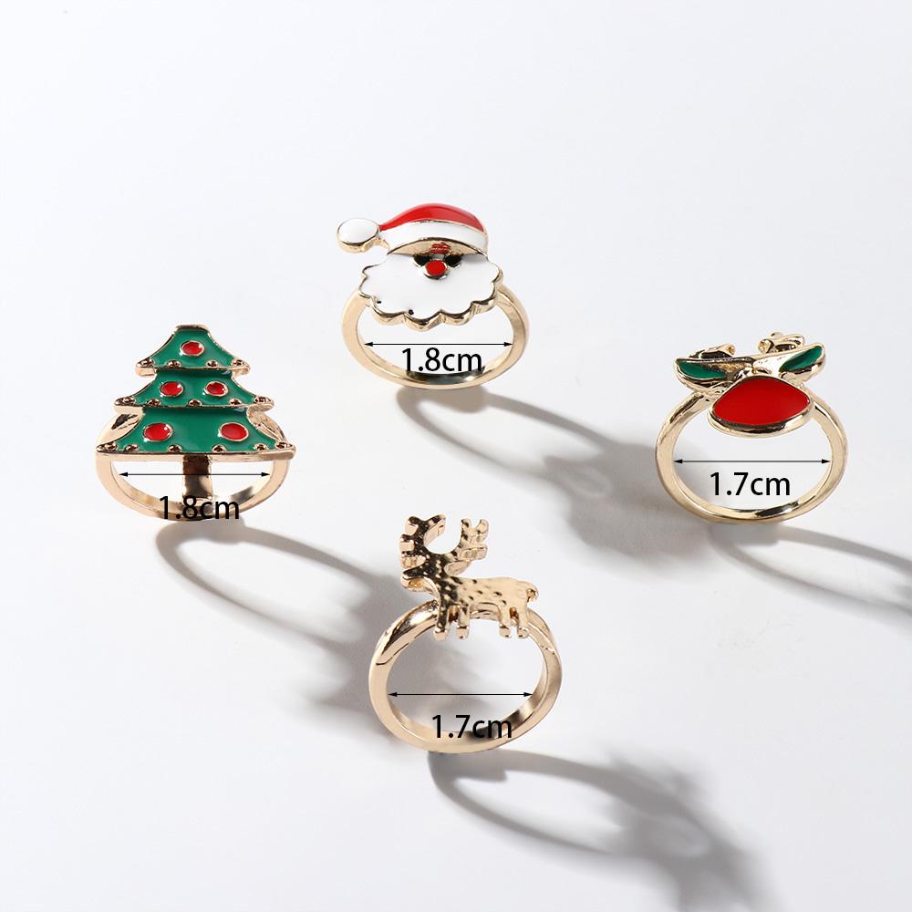 Christmas Tree Enamel Santa Claus Ring Dripping Oil Xmas Jewelry Ornaments  Friend