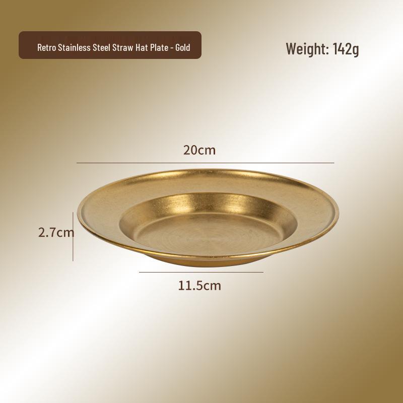 Retro Gold Stainless Steel Western Style Multi-Purpose Plate: Perfect for Pasta, Lobster, Dessert, Snacks, and Dim Sum