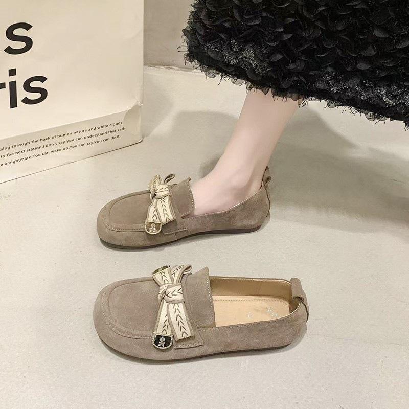 Doudous neue flachsohlige lässige Retro-Freizeitschuhe mit Schleife und weicher Sohle für Röcke und als einzelne Schuhe