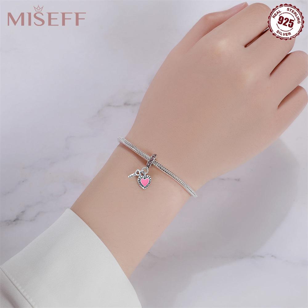 S925 Sterling Silver Heart & Key Pendant for DIY Necklace/Bracelet