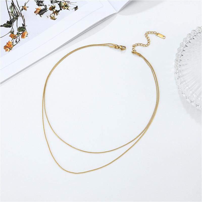 Double-layer Square Snake Bone Necklace, Women's Ins Cold Wind Stacked Collarbone Chain, Versatile High-end Accessories
