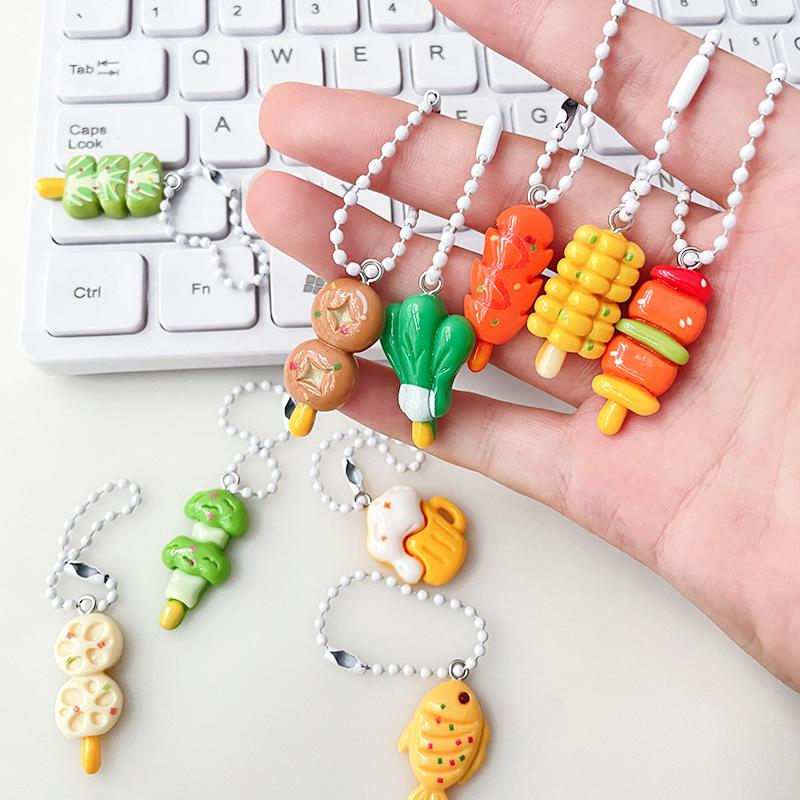 Funny Barbecue Keychain Creative Simulation Food Keyring Mini Meat Skewer Model Pendant Bag Hanging Ornament Gifts