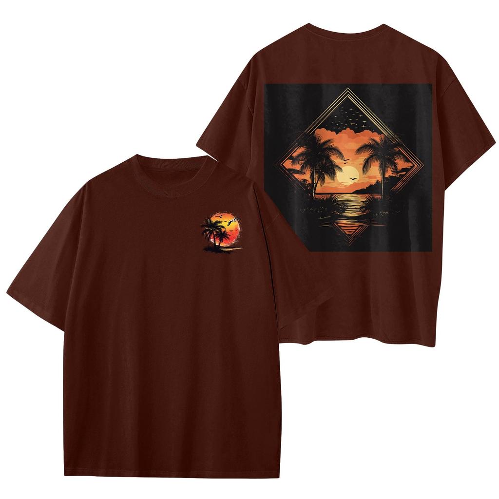 Women's Round Neck Fashionable Loose Hawaiian Print Short Sleeves