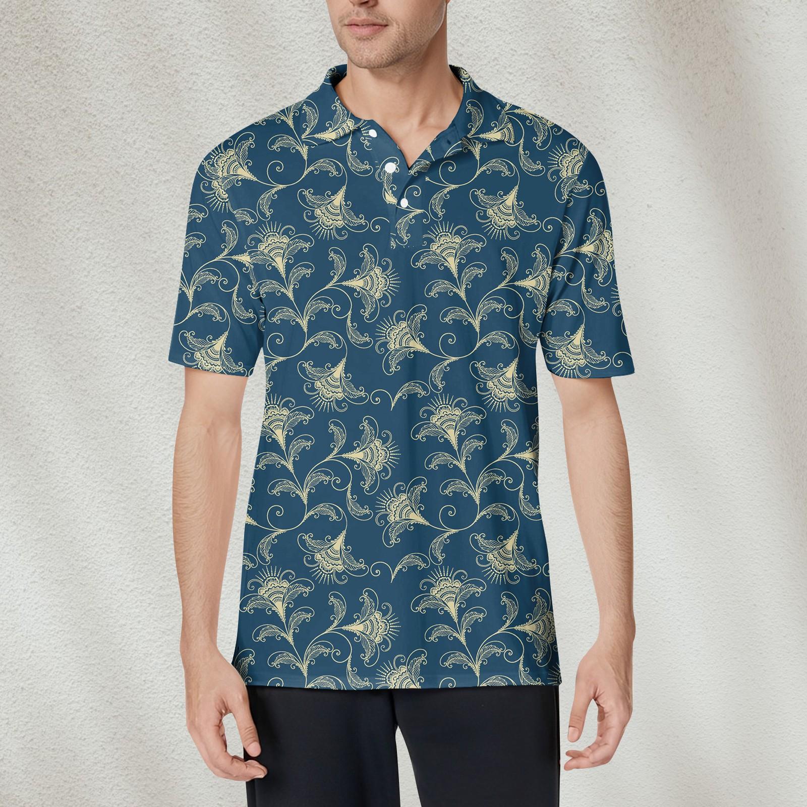 

Мужская модная рубашка с коротким рукавом из мягкого хлопкового воротника с принтом L тёмно-синий