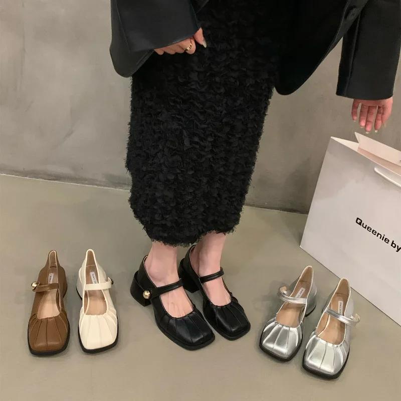 Women Casual Mary Jane Fashion Shallow Design Soft Leather Mary Janes Shoes Autumn Dress Square Head Women Lolita Platform Shoes