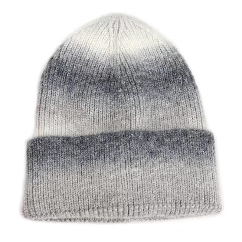 2024 100% Wool Fashionable Plush Gradient Winter Warm Comfortable Fashion Colorful Gradient Knitted Custom Designed Hat Beanie чёрный