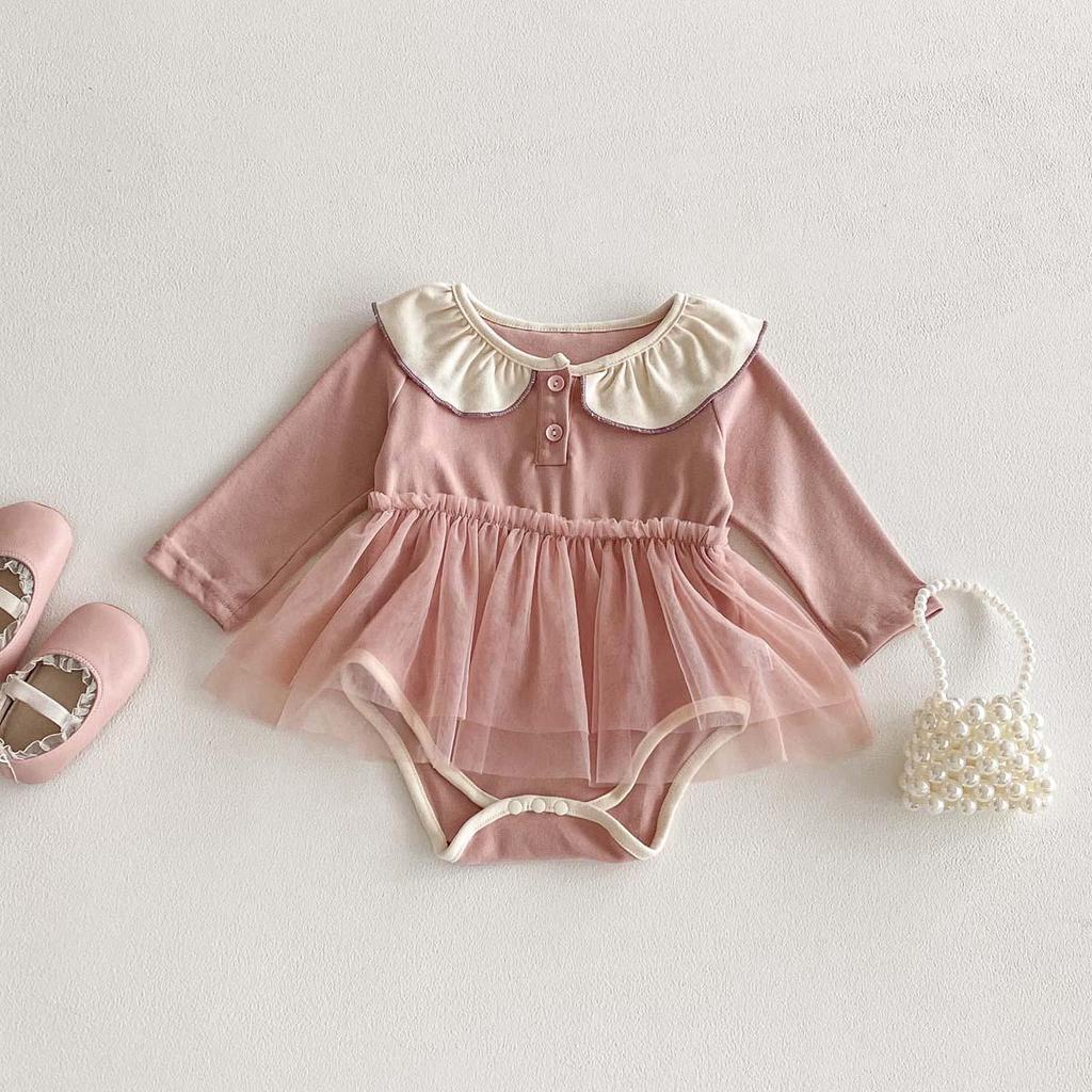 Cute Peter Pan Collar Autumn Baby Romper - Long Sleeve, Korean Style for Girls