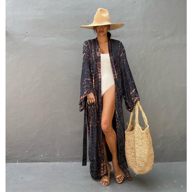 Women's Fashion Spring Fall Colour Block Print Long Sleeve Loose Waistline Casual Dresses