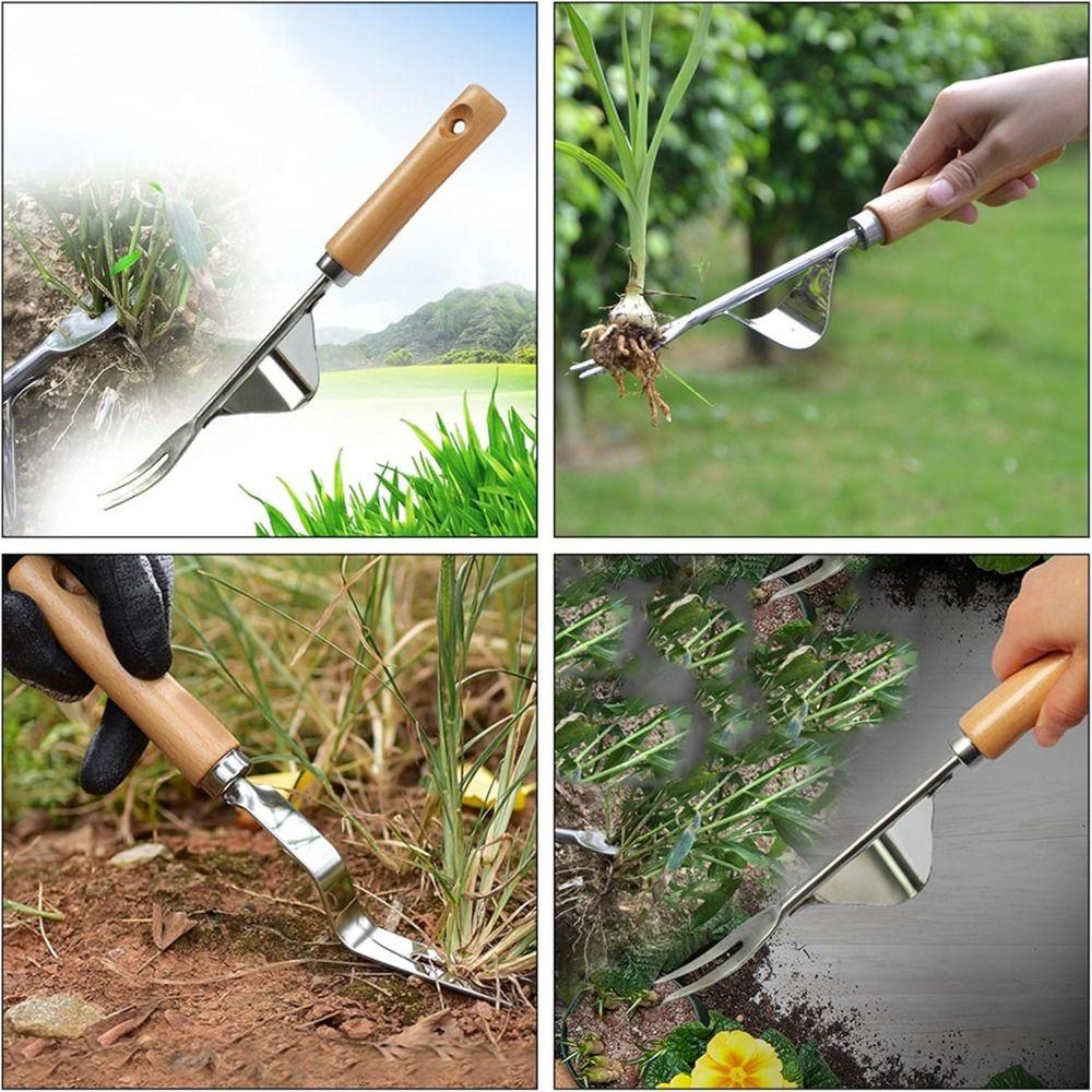 Unealtă manuală de grădinărit cu mâner de lemn, pentru îndepărtarea buruienilor și a păpădiilor, unealtă pentru gazon