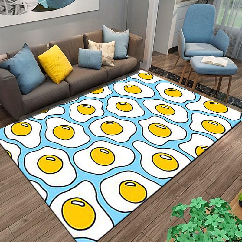Cartoon Fried Egg Pattern Carpet with Yellow and Blue Color Design Suitable for Use As an Anti-slip for Living Room Bedroom Sofas