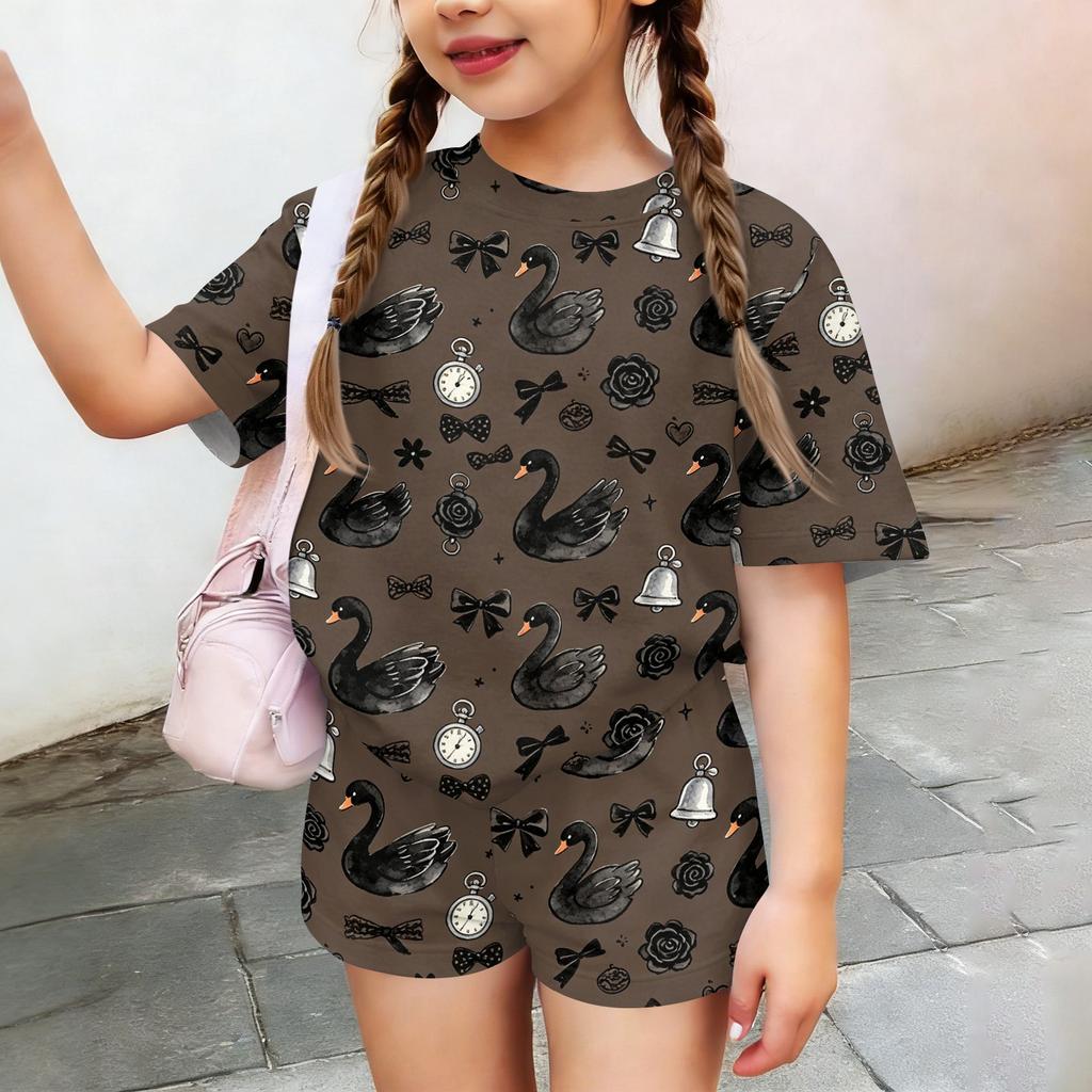 Kids Casual Short Sleeve Shirt and Shorts Set Animal Print Two Piece Outfit Lightweight Comfortable Summer Wear for Boys and Girls