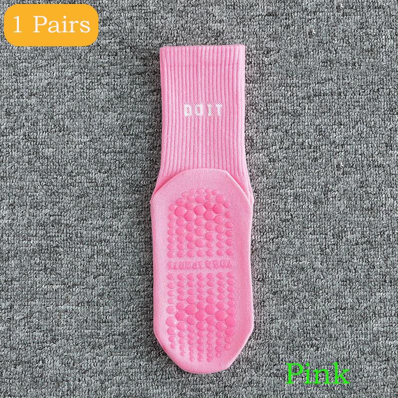 2 Pairs Sports Socks Cotton Mid-calf Yoga Socks Solid Striped Breathable Anti-slip Indoor Fitness Socks Gym Dance Pilates Socks