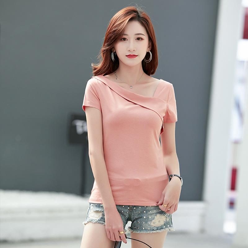Clearance Women's Slanted Shoulder Modal Cotton Short Sleeve T-Shirt - Stylish & Comfortable