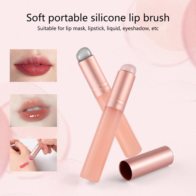 Silicone Lip Brush for Lipstick Lip Gloss Round Head Lip Makeup Brushes with Caps Lipstick Brush Applicator for Travel