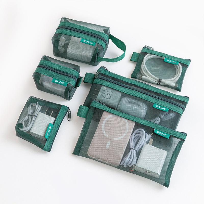 Large Capacity Mesh Zipper Bag for Coins, Keys, Cables, Earphones, and Phone Accessories