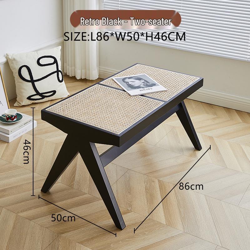 Northern Rattan Woven Bench: Minimalist Solid Wood Long Bench for Dining, Bedroom, or Entryway