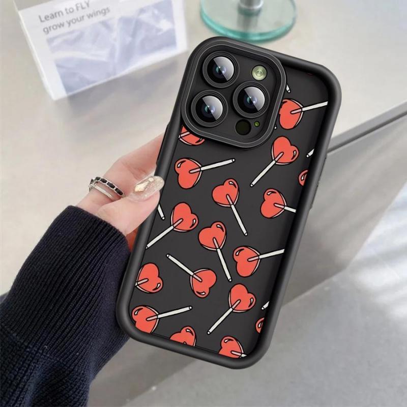 Heart shaped lollipop Phone case iPhone 15 Pro Max 11 12 13 16 14 Plus Silicone Shockproof Case Lens protector shell