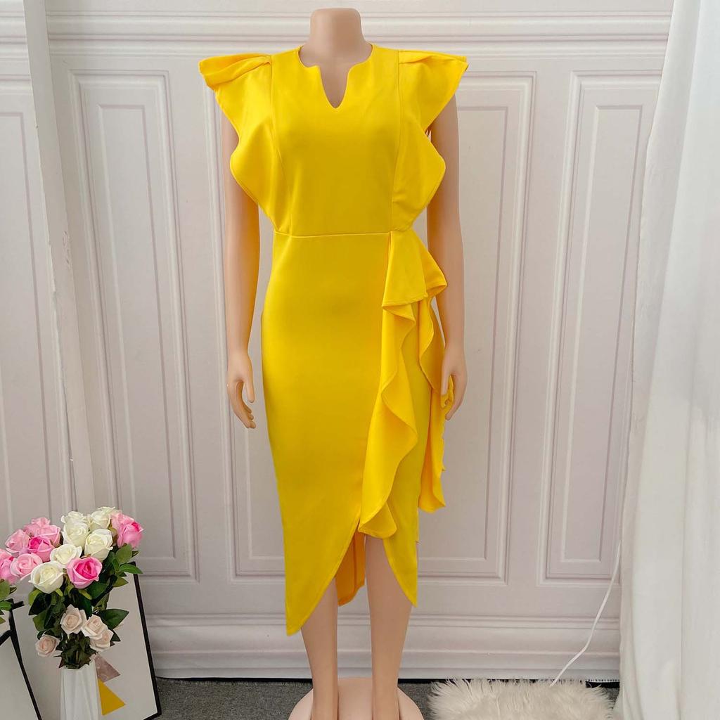 Vestido Plus Size Feminino Cor Sólida Plus Size Dividir Irregular Vestidos de Banquete Vestidos