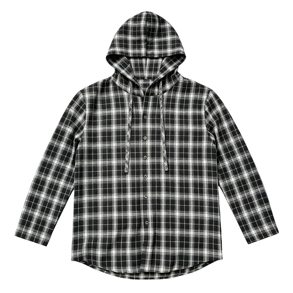 Men's Retro Casual Lightweight Loose Fit Plaid Hooded Long Sleeve Sun Shirt