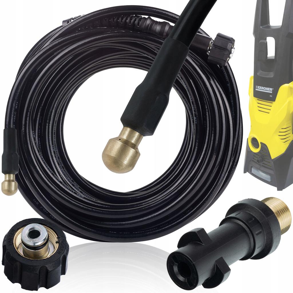 Rosfix Wąż Wysokociśnieniowy 30M – 1/4"" 155bar Z Mosiężną Dyszą I Adapterem Karcher Bayonet | Złącza M22 X 1.5 | 529bar Max | 60°C