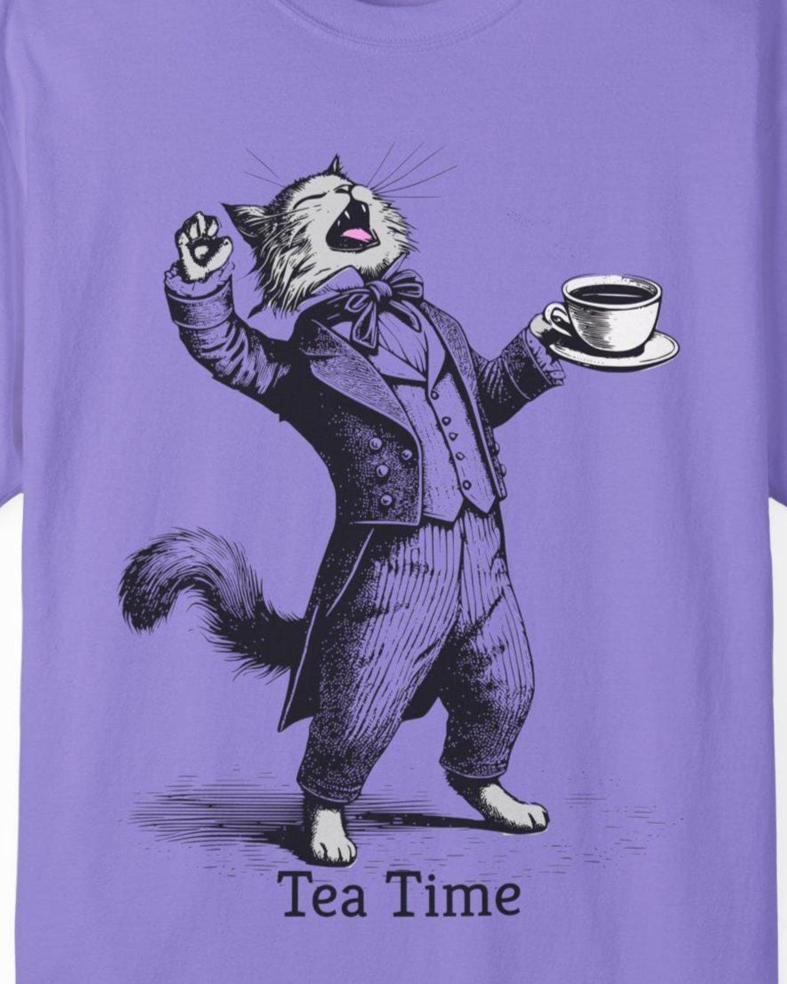 Cat Tea Time T-Shirt, Tea Lover Gift S