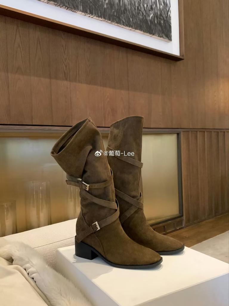 Really soft leather~ Mailladne heightening boots women's 2025 autumn and winter new pleated stacking boots tall boots