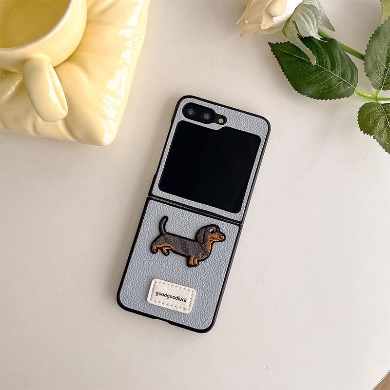 Cartoon Puppy Leather Phone Case for Samsung Zflip6 Clamshell Folding Screen Findn3Flip Female New Model