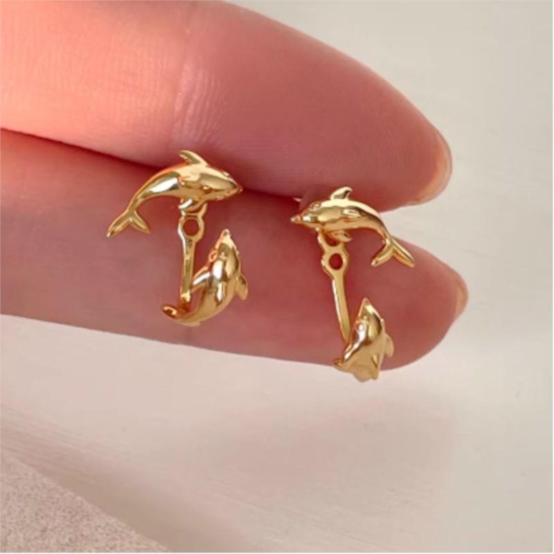 VENTFILLE 925 Sterling Silver Dolphins Earrings for Women Ear Stud Creative Design Smooth Aesthetic Jewelry Gift Dropshipping