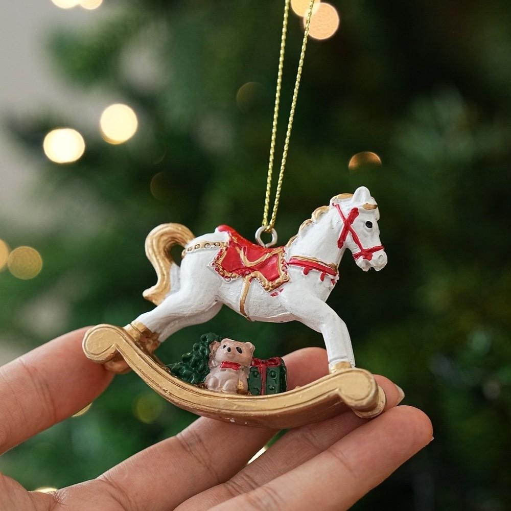 Vintage Christmas Ornament Resin Resin Figurine Retro Rocking Horse Ornament  Window Display